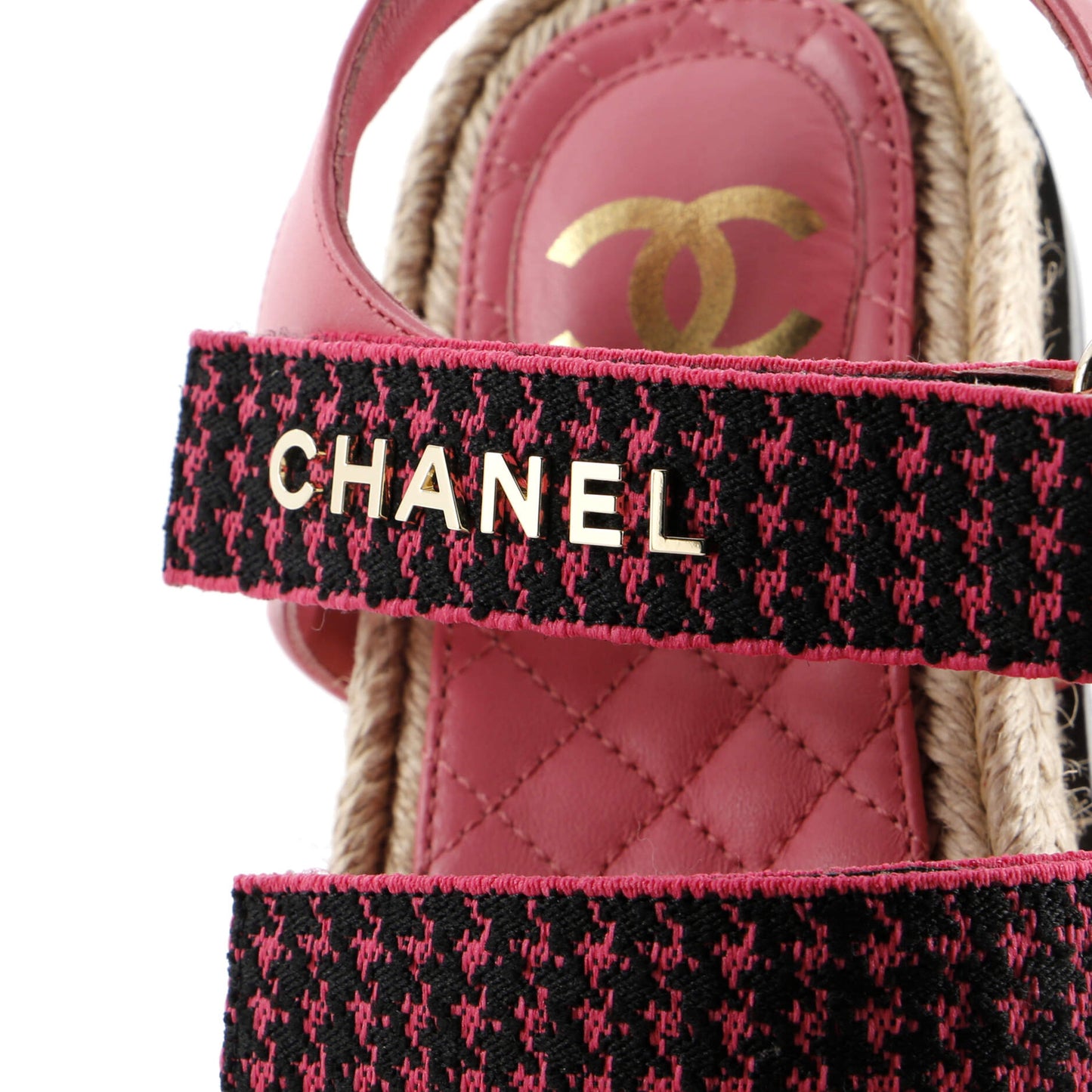 Chanel Women'S Logo Triple Strap Espadrille Sandals Fabric And Leather