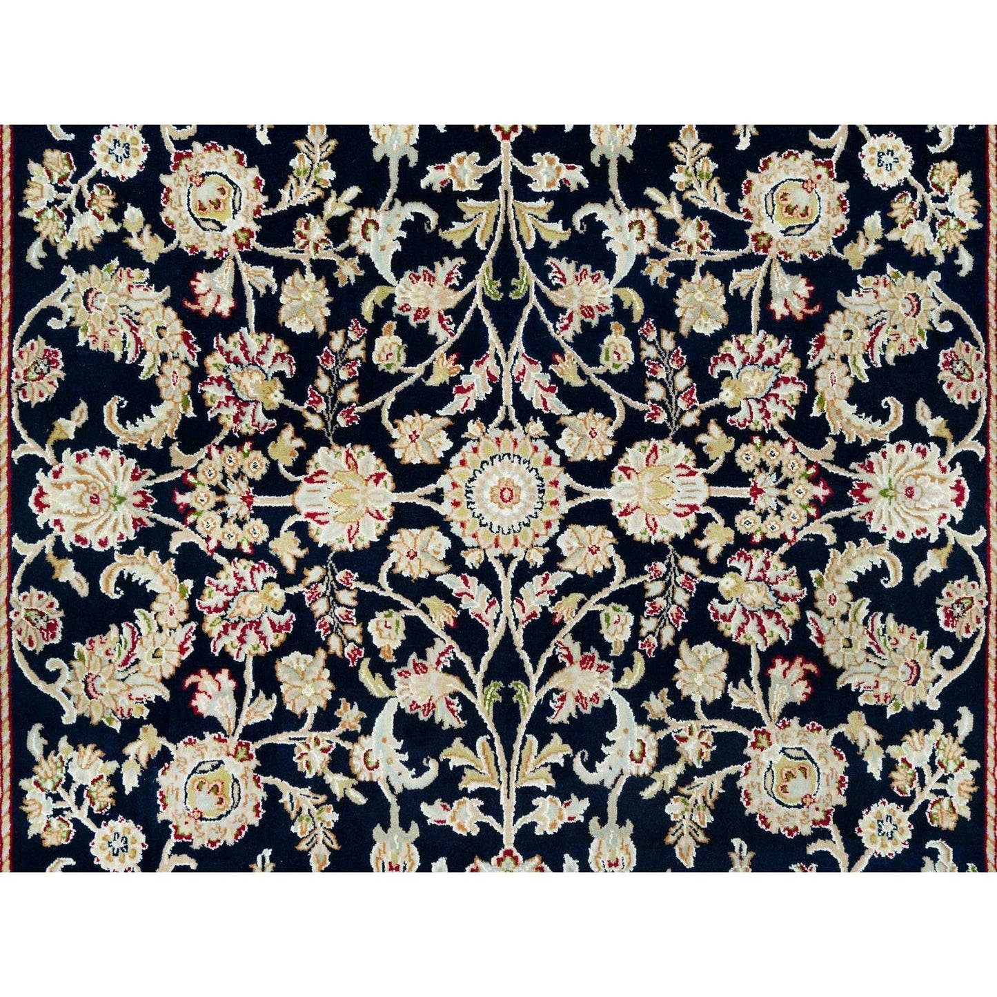 6'1"X9' Big Stone Blue Nain Flower Design Hand Knotted Wool Oriental Rug