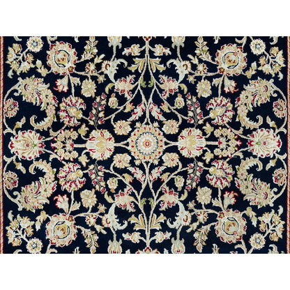 6'1"X9' Big Stone Blue Nain Flower Design Hand Knotted Wool Oriental Rug
