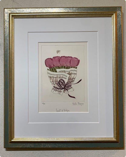 Christine Thouzeau Signed Original Lithograph Print Framed Ed99 Tulipes