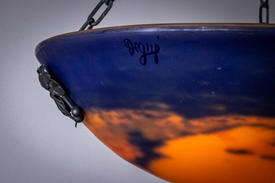 Degue Signed Chandelier Bronze & Art Glass French Art Deco Early 20Th Century