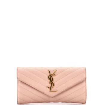 Saint Laurent Classic Monogram Flap Wallet Matelasse Chevron Leather Large