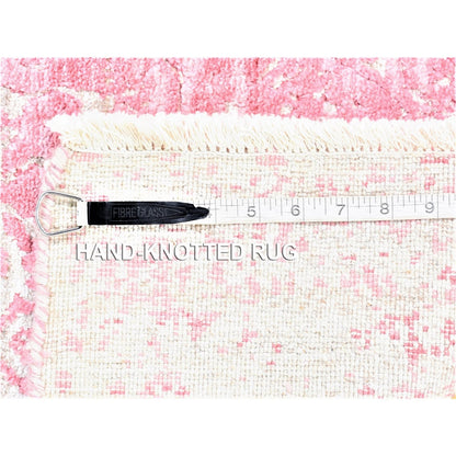 2'6"X7'9" Pink Broken Farsian Design Wool/Silk Hand Knotted Runner Rug
