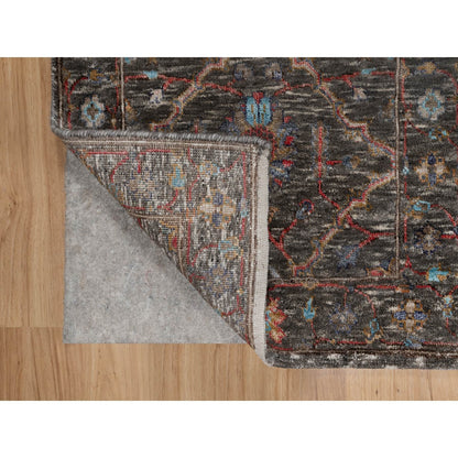 2'X3' Brown Scrolls Leaf Design Hand Knotted Textured & Wool Silk Mat Rug