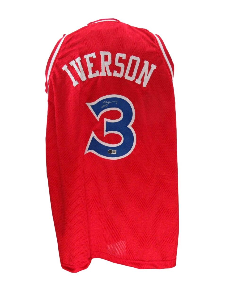 Allen Iverson Hof Autographed Red Custom Basketball Jersey 76Ers Beckett 196719