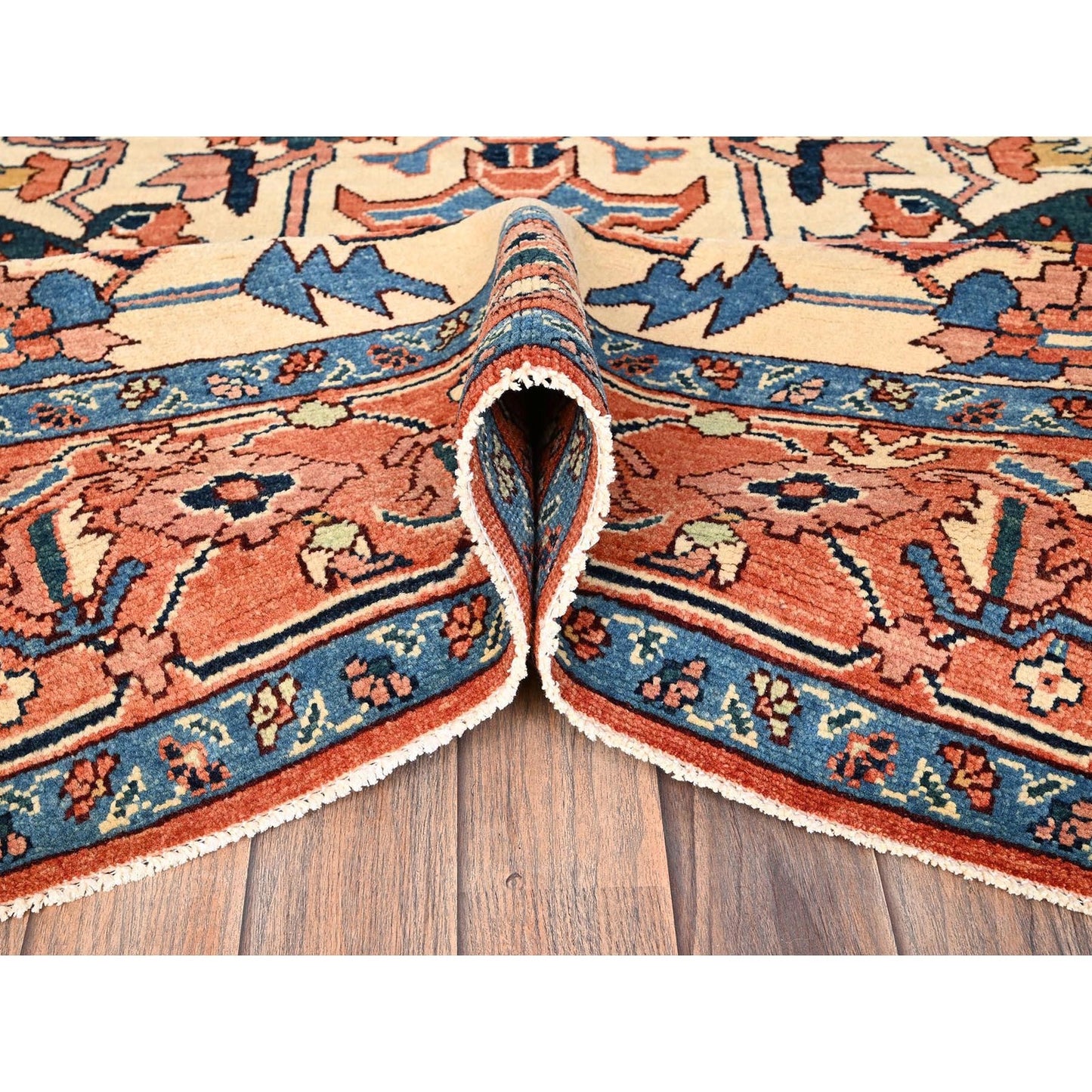 8'3"X9'10" Orange Peshawar With Serapi Heriz Design Wool Hand Knotted Rug