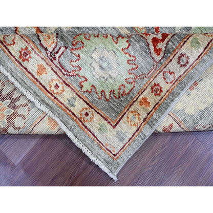 7'9"X9'5" Gray Afghan Angora Oushak Leaf Pattern Hand Knotted Wool Rug
