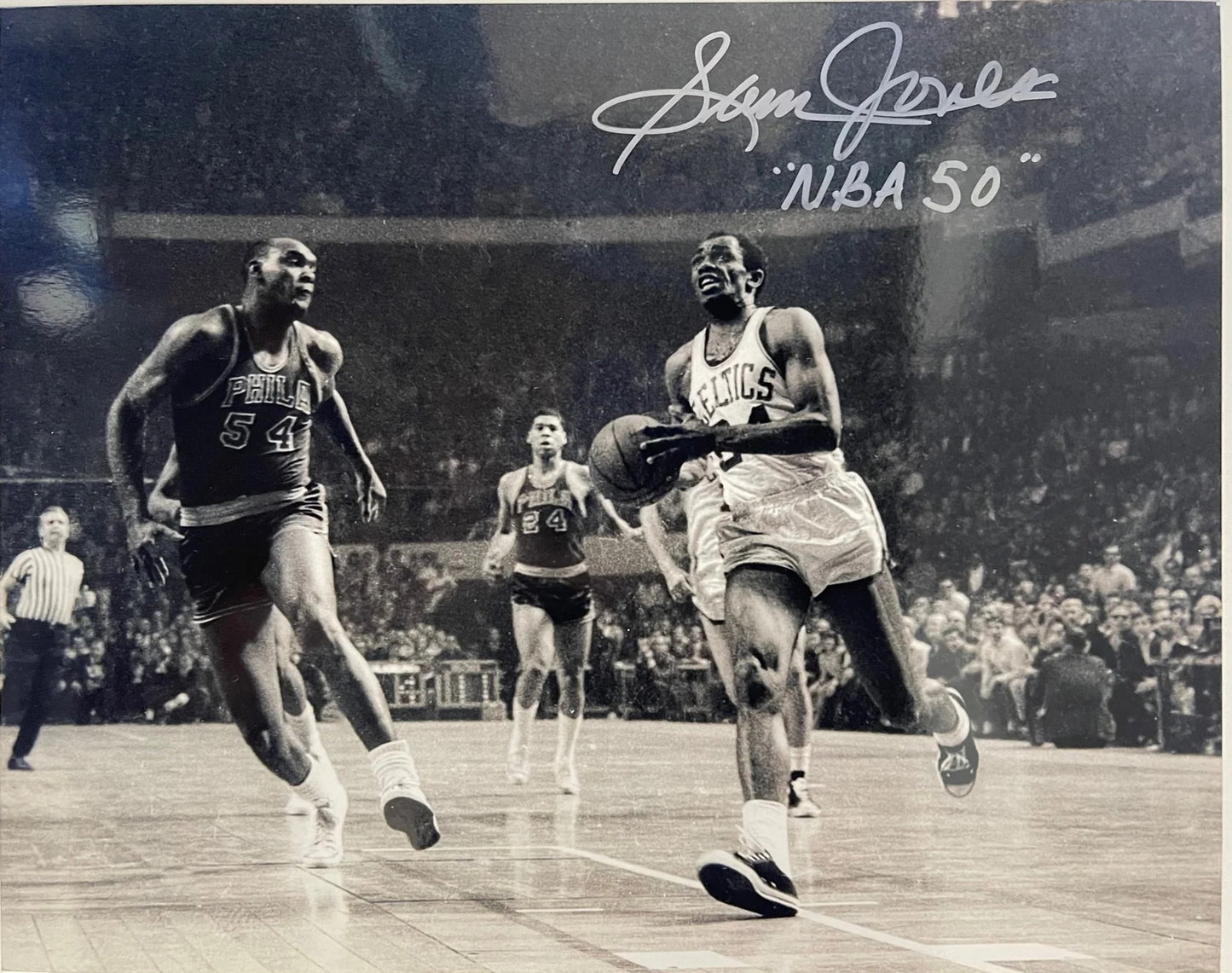Sam Jones Autographed Basketball 8X10 Photo