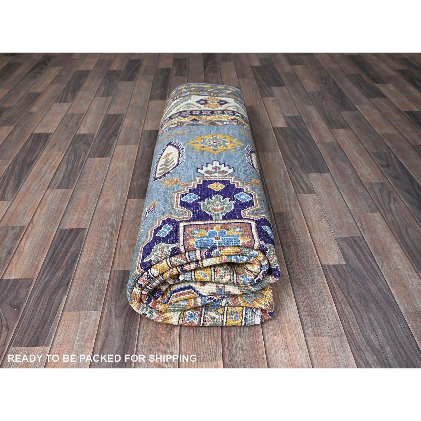8'X10' Misty Gray Kazak With Medallions Design Hand Knotted Soft Wool Rug