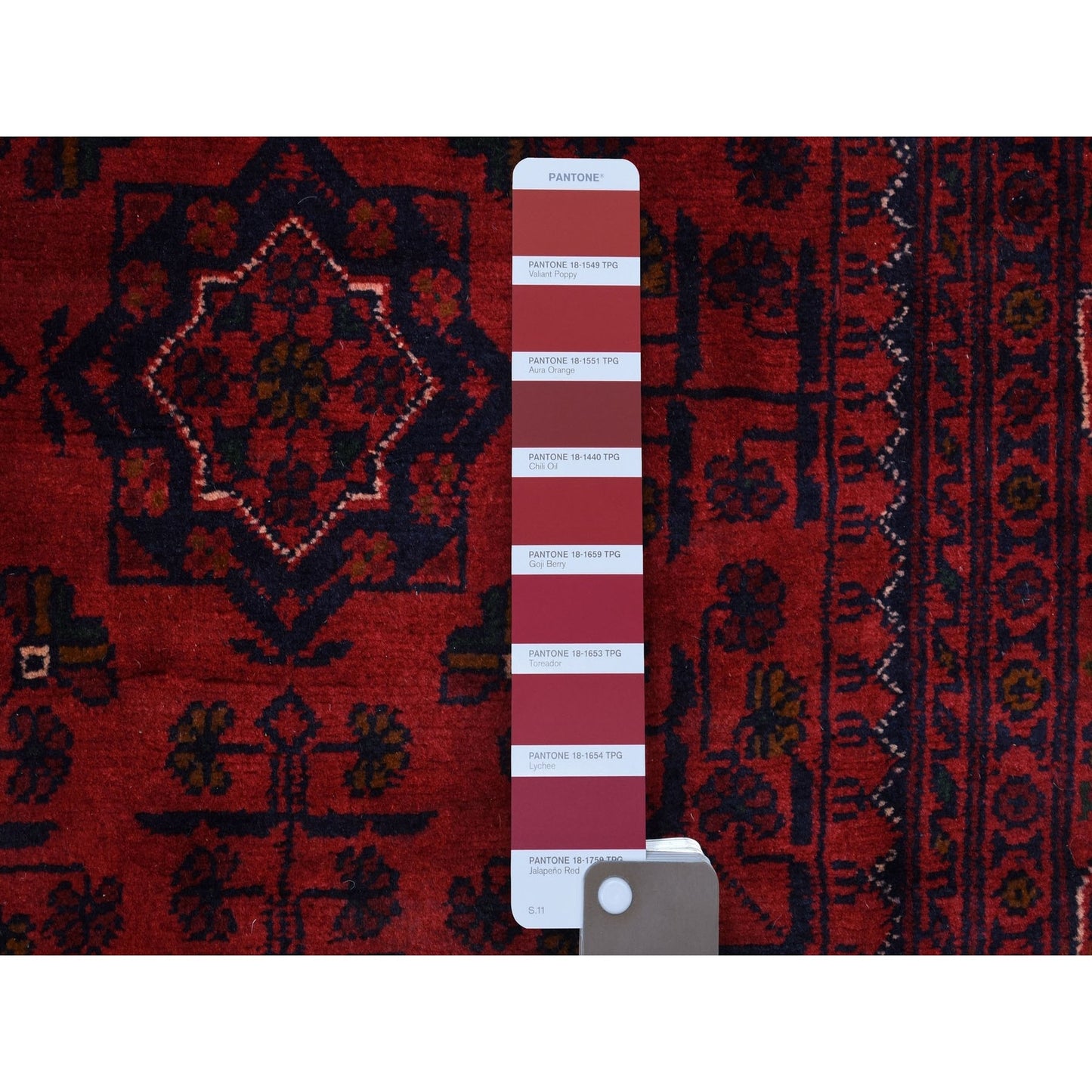4'2"X6'6" Deep Red Afghan Khamyab Pure Wool Hand Knotted Oriental Rug