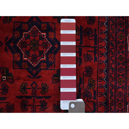 4'2"X6'6" Deep Red Afghan Khamyab Pure Wool Hand Knotted Oriental Rug