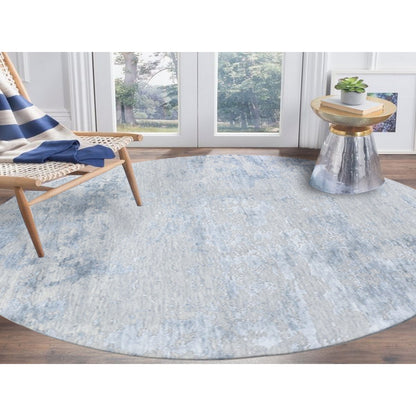 7'10"X7'10" Round Abstract Wool & Silk Denser Weave Hand Knotted Rug
