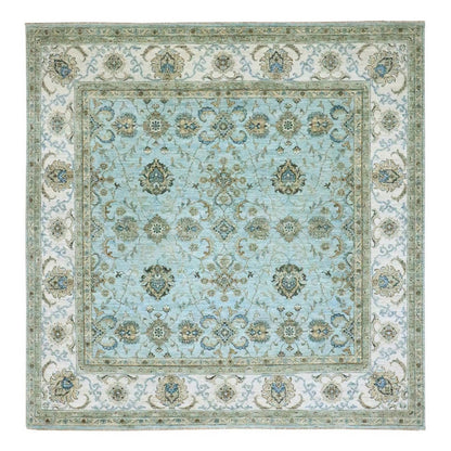 8'1"X8'1" Blue Agra Shah Abbas Flower Design Wool Hand Knotted Square Rug
