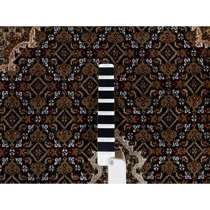 6'X9'1" Black Tebraz Mahi With Medallion Design Hand Knotted Wool Rug