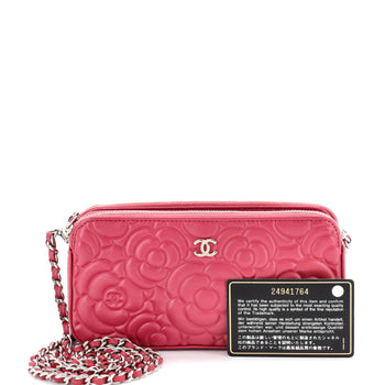Chanel Double Zip Clutch With Chain Camellia Lambskin