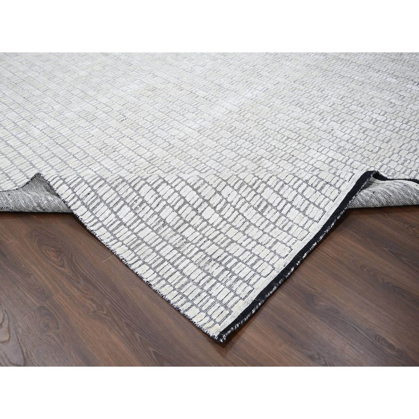 12'2"X15' White Wool And Silk Hand Loomed Modern Oversized Oriental Rug