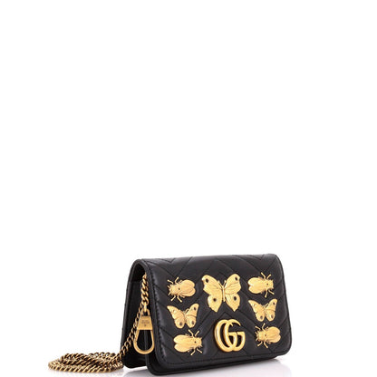 Gucci Gg Marmont Chain Flap Bag Embellished Matelasse Leather Mini