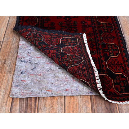 1'9"X4'9" Red Afghan Khamyab Tribal Design Hand Knotted Wool Runner Rug