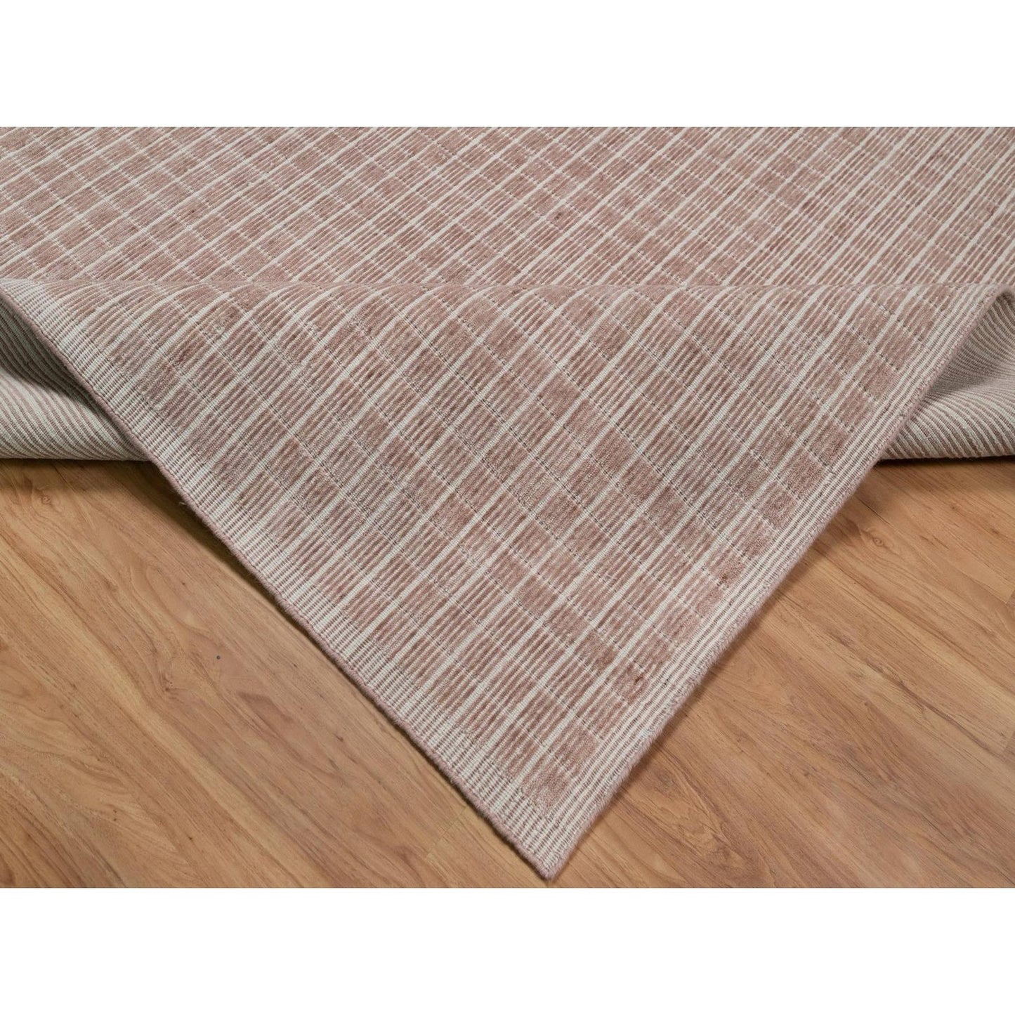 10'1"X14' Pink Pure Wool Modern Plain Decor Box Design Loomed Knotted Rug