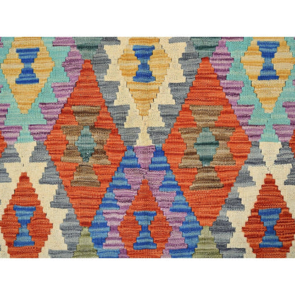4'7"X6'2" Colorful Flat Weave Afghan Kilim 100% Wool Hand Woven Rug