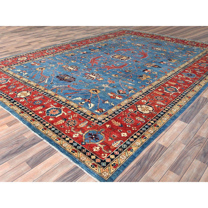 9'10"X13'6" Blue Afghan Peshawar Heris Wool Hand Knotted Oriental Rug