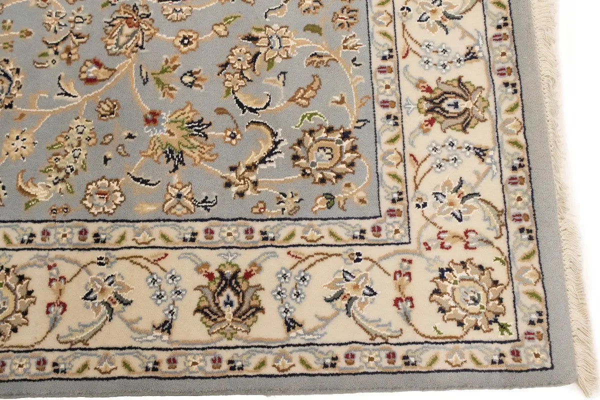 Oriental rug carpet floral blue light handmade entryway foyer 4x6 ft