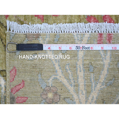 5'X7' Green Peshawar Birds Of Paradise Design Hand Knotted Soft Wool Rug