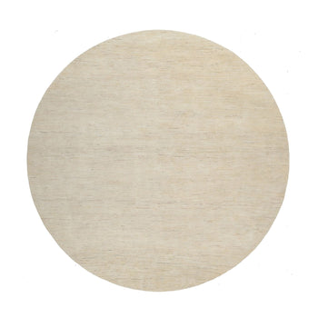 9'X9' Bone White Hand Knotted Lori Buft Plain Design Pure Wool Round Rug