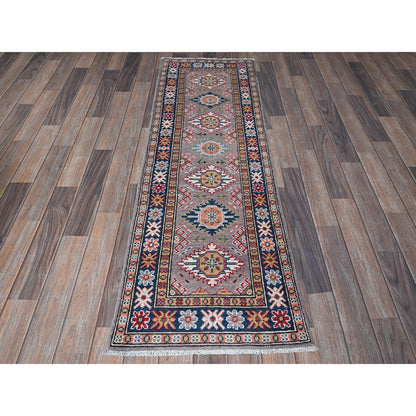 2'X5'9" Brown Kazak With Tribal Design Hand Knotted Soft Wool Runner Rug
