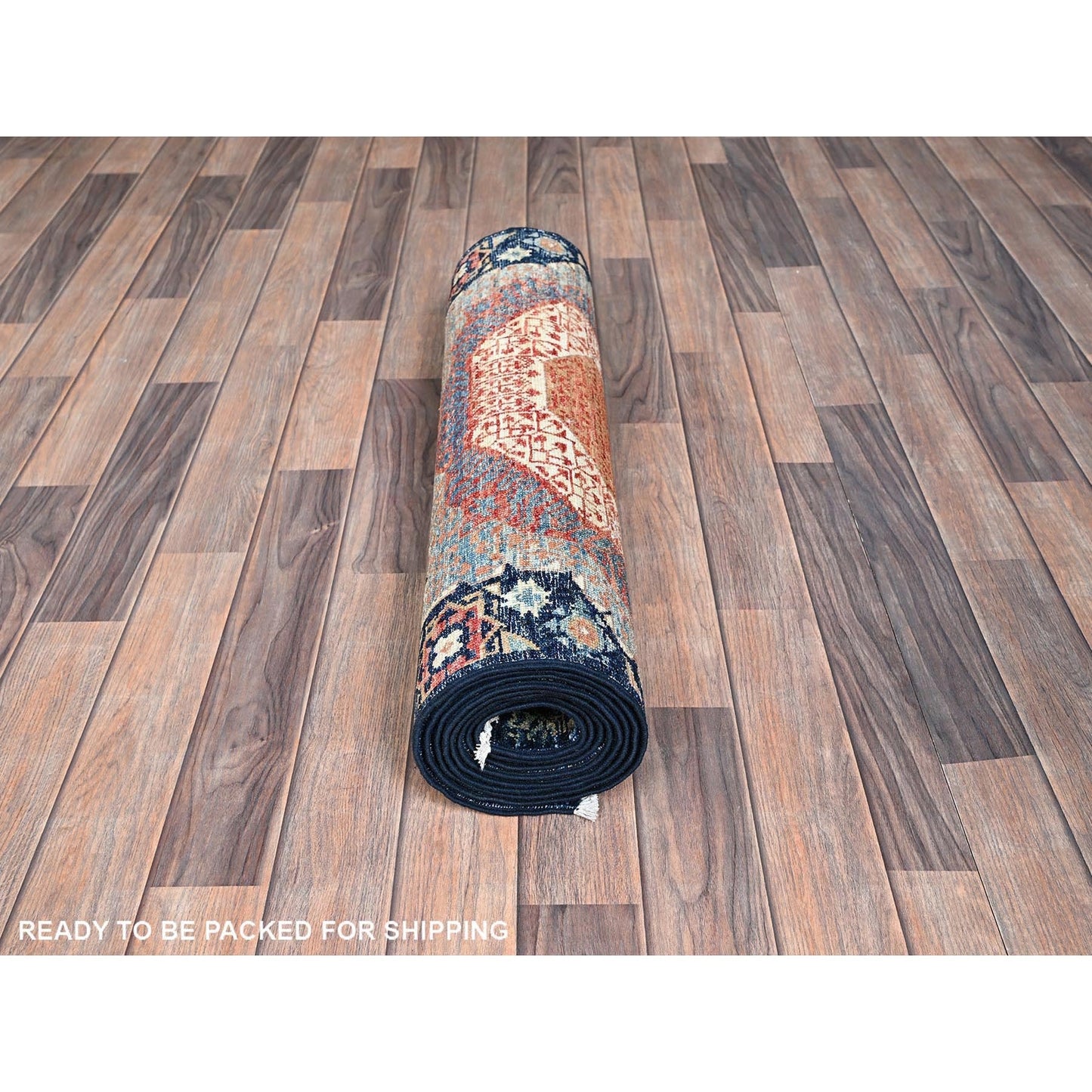 2'9"X10'2" Navy Blue Mamluk Design Soft Wool Hand Knotted Runner Rug