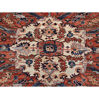 10'1"X14' Midnight Blue Seeripe Heris Design Soft Wool Hand Knotted Rug