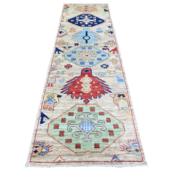 3'X10' Tan Color Anatolian Village Inspired Wool Hand Knotted Runner Rug