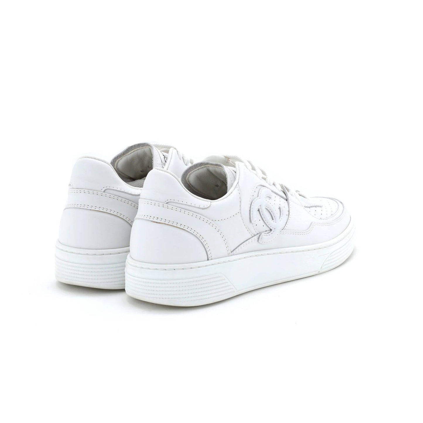 Chanel Women'S Cc Low-Top Sneakers Perforated Leather