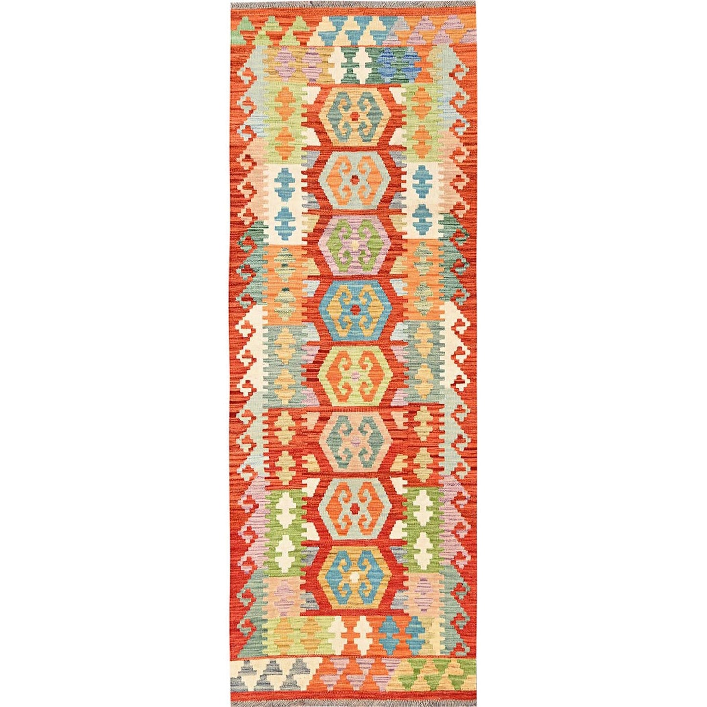 2'8"X8'2" Colorful Afghan Kilim 100% Wool Rug Flat Weave Hand Woven Runner