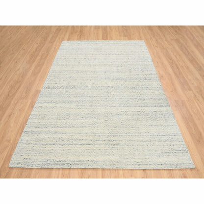 5'10"X9' Beige Variegated Textured Modern Design Wool Hand Loomed Rug