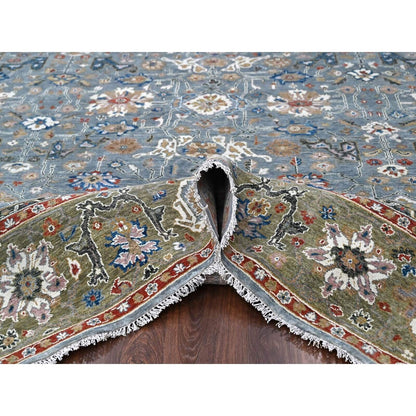 9'X11'10" Gray Heris All Over Design Hand Knotted Pure Wool Oriental Rug