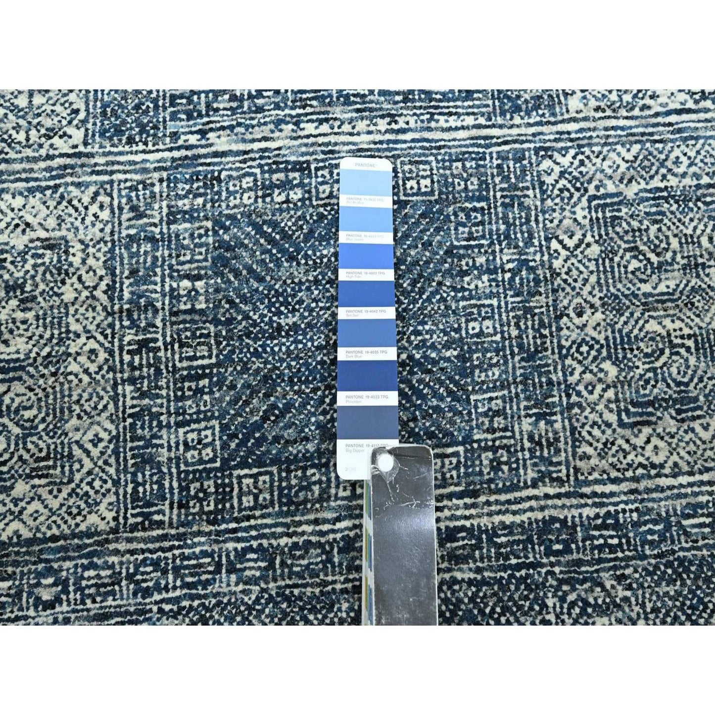 8'X10'1" Aegean Blue Garden Design Tone On Tone Hand Knotted All Wool Rug