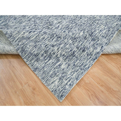12'X12' Blue Wool Hand Loomed Modern Striae Design Oriental Square Rug