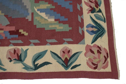 6X9 Ft Hand-Hooked Dhurrie Needlepoint Rug Floral