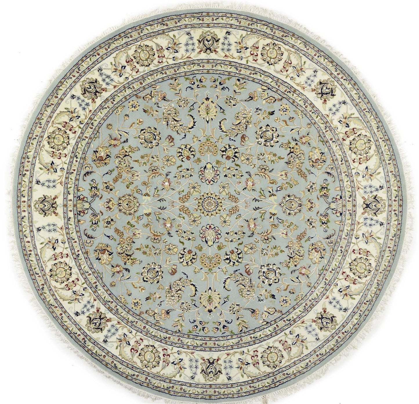 Floral Style Handmade Round Indo-Nain Oriental Rug 8x8 ft