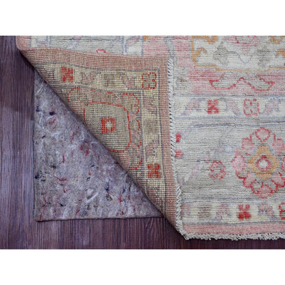 6'X9'1" Pink Afghan Angora Oushak Leaf Design Hand Knotted Pure Wool Rug