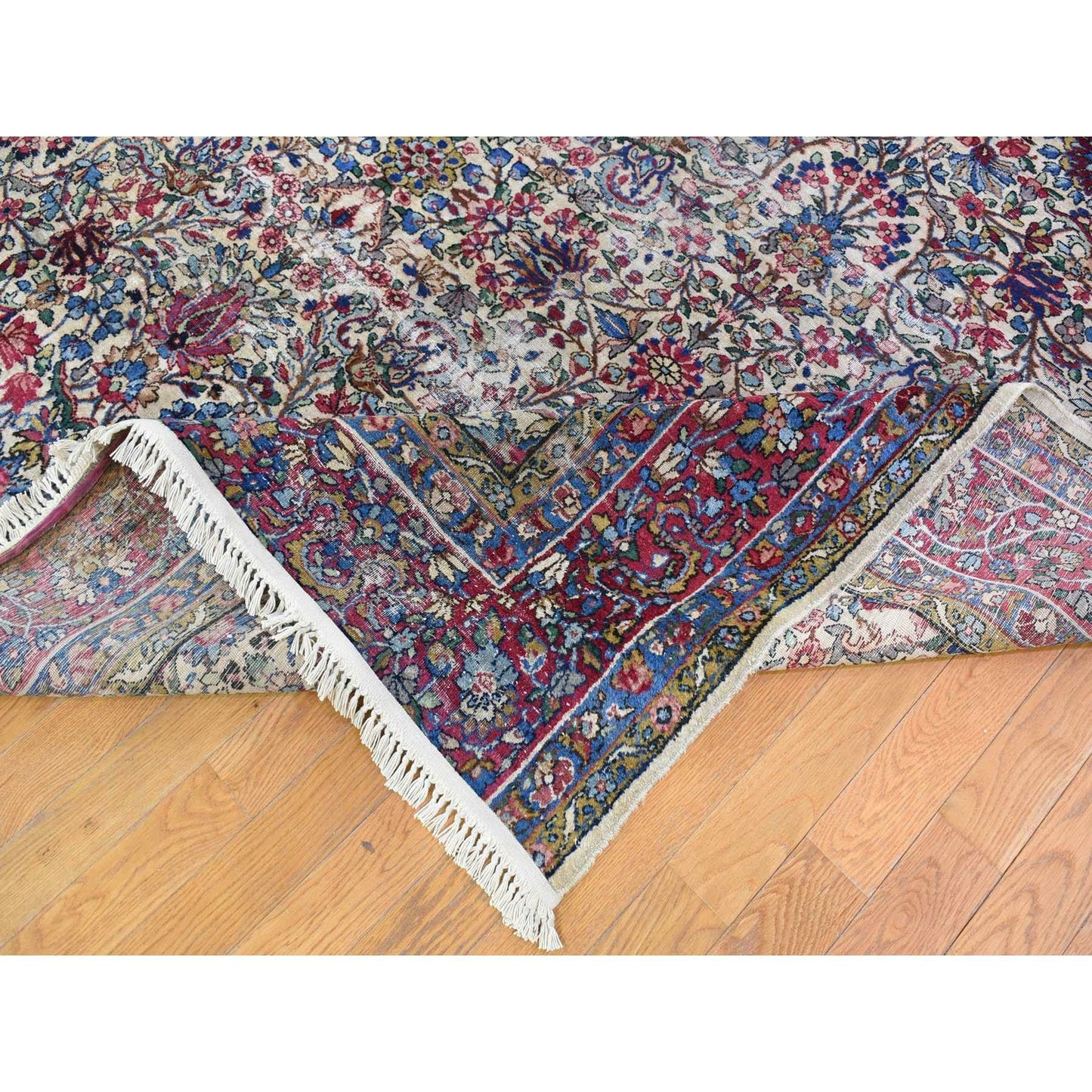 8'9"X11'3" Beige Antique Farsian Karman Distressed Hand Knotted Wool Rug