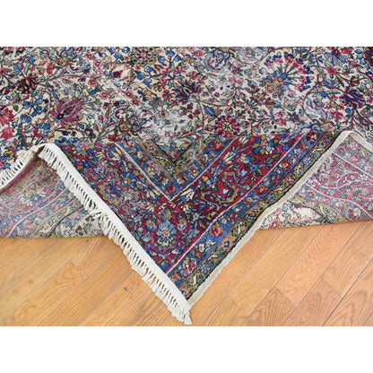 8'9"X11'3" Beige Antique Farsian Karman Distressed Hand Knotted Wool Rug