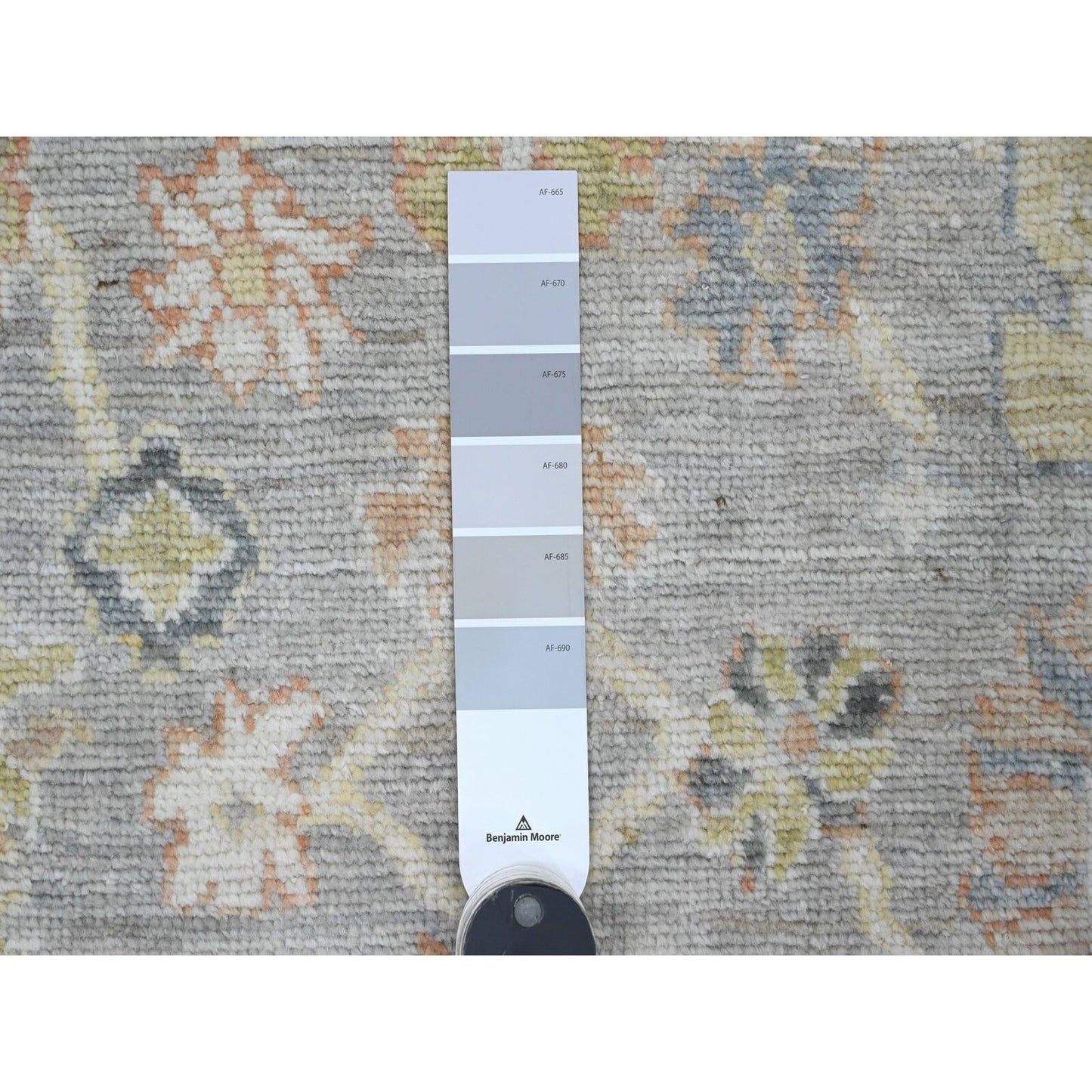 4'X11'4" Gray Hand Knotted Angora Oushak Floral Design Wool Runner Rug