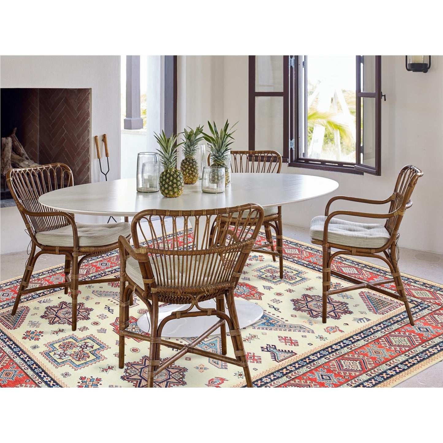 8'10"X11'9" Afghan Special Kazak Shiny Wool Hand Knotted Ivory Rug