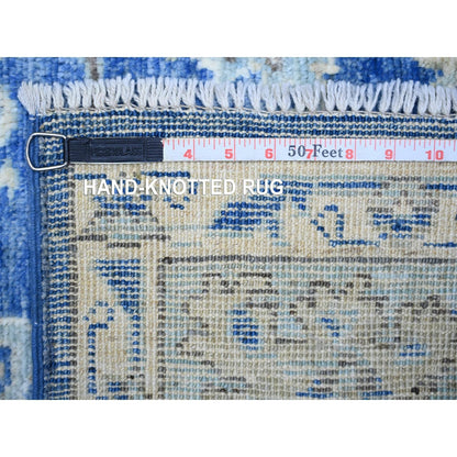 5'8"X9' Steel Blue Hand Knotted Afghan Angora Oushak Soft Wool Rug