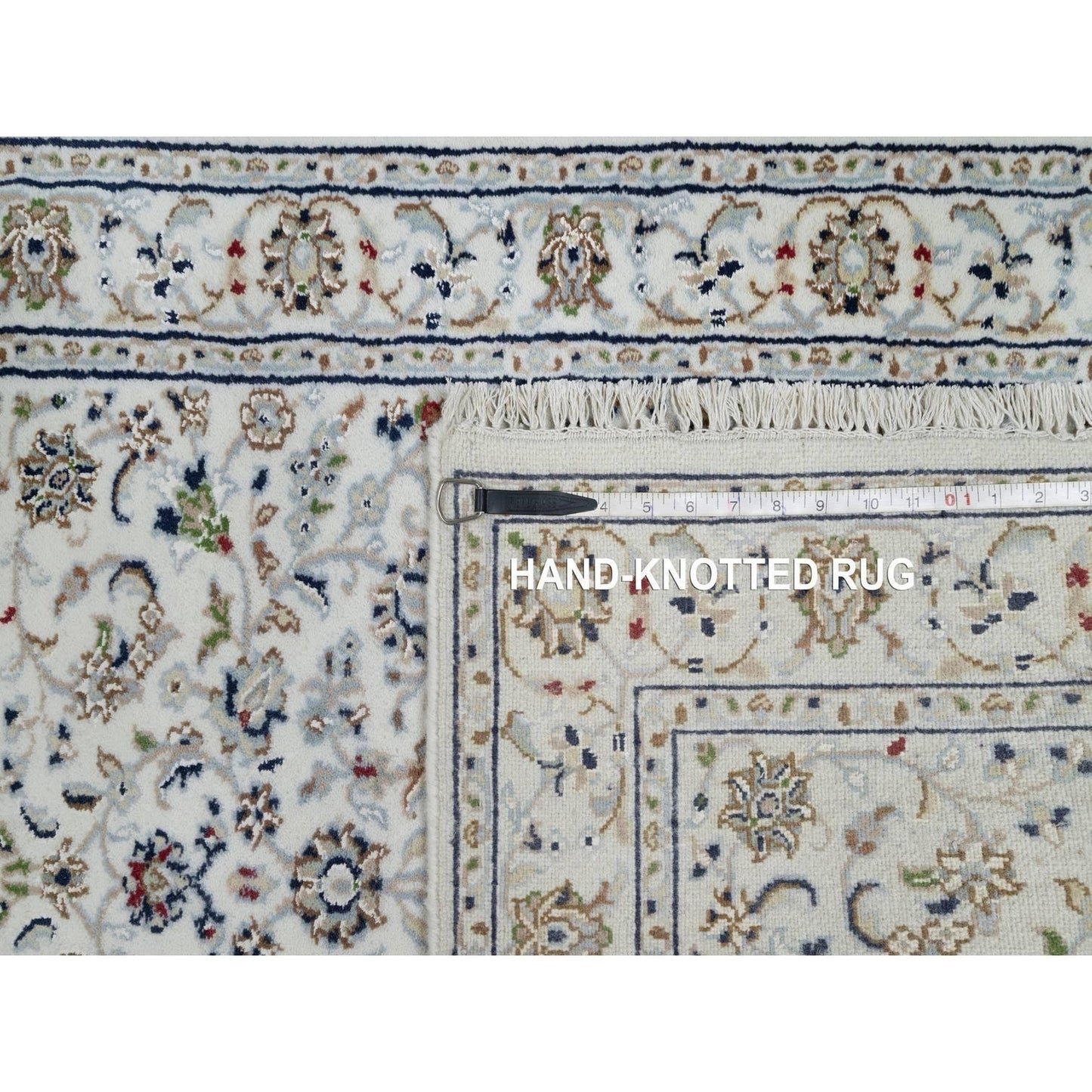2'9"X14' White Wool And Silk Nain Flower Design Hand Knotted Runner Rug