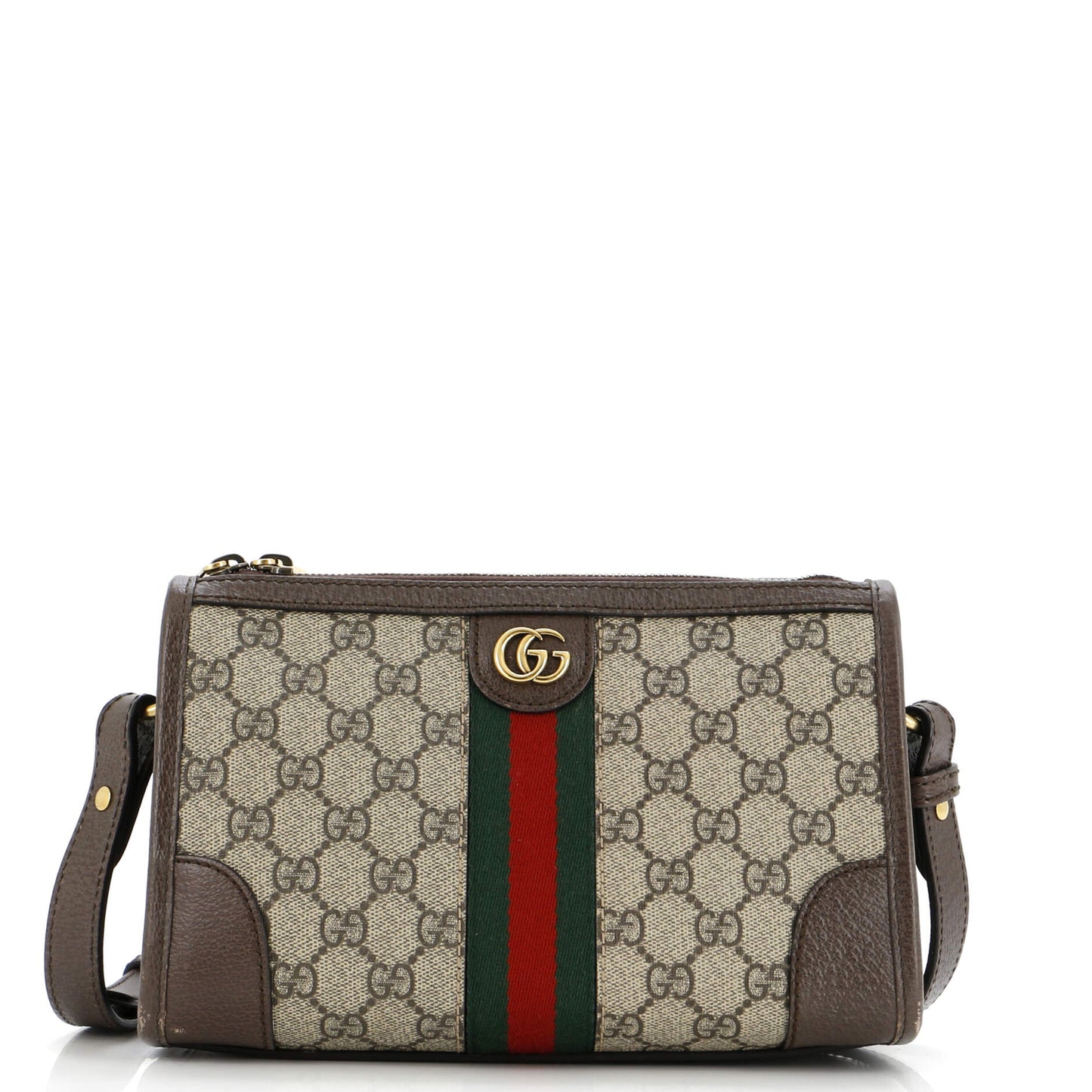 Gucci Ophidia Zip Messenger Bag Gg Coated Canvas With Leather Small