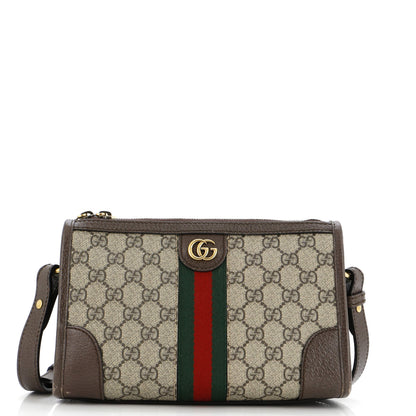 Gucci Ophidia Zip Messenger Bag Gg Coated Canvas With Leather Small