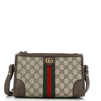 Gucci Ophidia Zip Messenger Bag Gg Coated Canvas With Leather Small